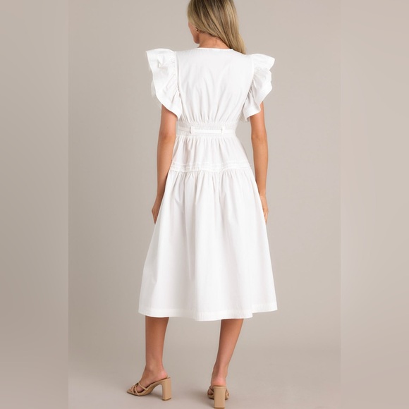 O.P.T Chic White Midi cotton Dress with Ruffle Detail New xs - Picture 4 of 16